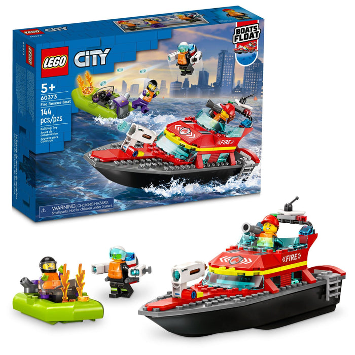 LEGO 60373 City Fire Rescue Boat Toy, Floats on Water, with Jetpack, Dinghy and 3 Minifigures, Everyday Hero Toys for Boys and Girls Aged 5+, Gift Idea