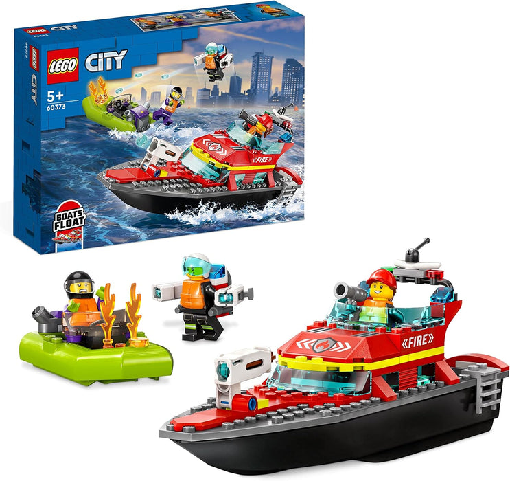 LEGO 60373 City Fire Rescue Boat Toy, Floats on Water, with Jetpack, Dinghy and 3 Minifigures, Everyday Hero Toys for Boys and Girls Aged 5+, Gift Idea