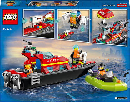 LEGO 60373 City Fire Rescue Boat Toy, Floats on Water, with Jetpack, Dinghy and 3 Minifigures, Everyday Hero Toys for Boys and Girls Aged 5+, Gift Idea