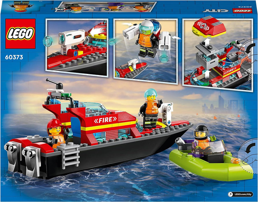 LEGO 60373 City Fire Rescue Boat Toy, Floats on Water, with Jetpack, Dinghy and 3 Minifigures, Everyday Hero Toys for Boys and Girls Aged 5+, Gift Idea