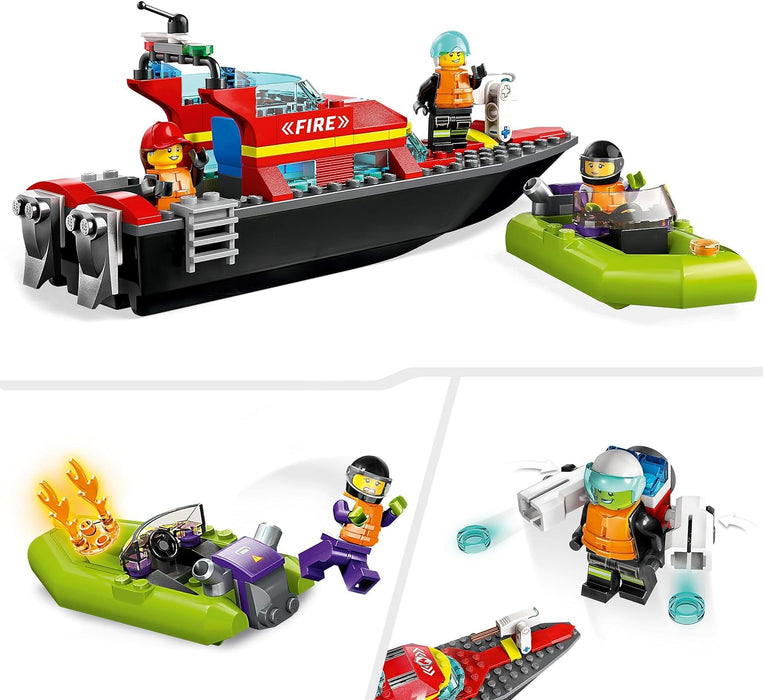 LEGO 60373 City Fire Rescue Boat Toy, Floats on Water, with Jetpack, Dinghy and 3 Minifigures, Everyday Hero Toys for Boys and Girls Aged 5+, Gift Idea