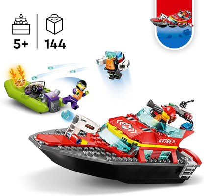LEGO 60373 City Fire Rescue Boat Toy, Floats on Water, with Jetpack, Dinghy and 3 Minifigures, Everyday Hero Toys for Boys and Girls Aged 5+, Gift Idea