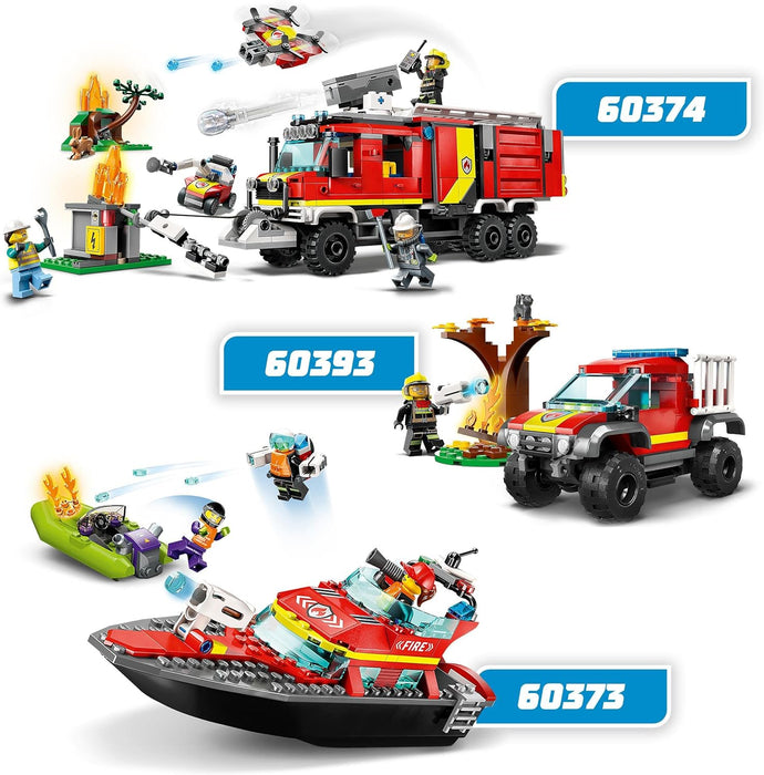 LEGO 60373 City Fire Rescue Boat Toy, Floats on Water, with Jetpack, Dinghy and 3 Minifigures, Everyday Hero Toys for Boys and Girls Aged 5+, Gift Idea