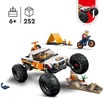 LEGO City 4x4 Off-Roader Adventures Camping Set, Monster Truck Style Car Toy with Working Suspension and Mountain Bikes, Vehicle Toys for Kids Aged 6 and Over 60387 Single