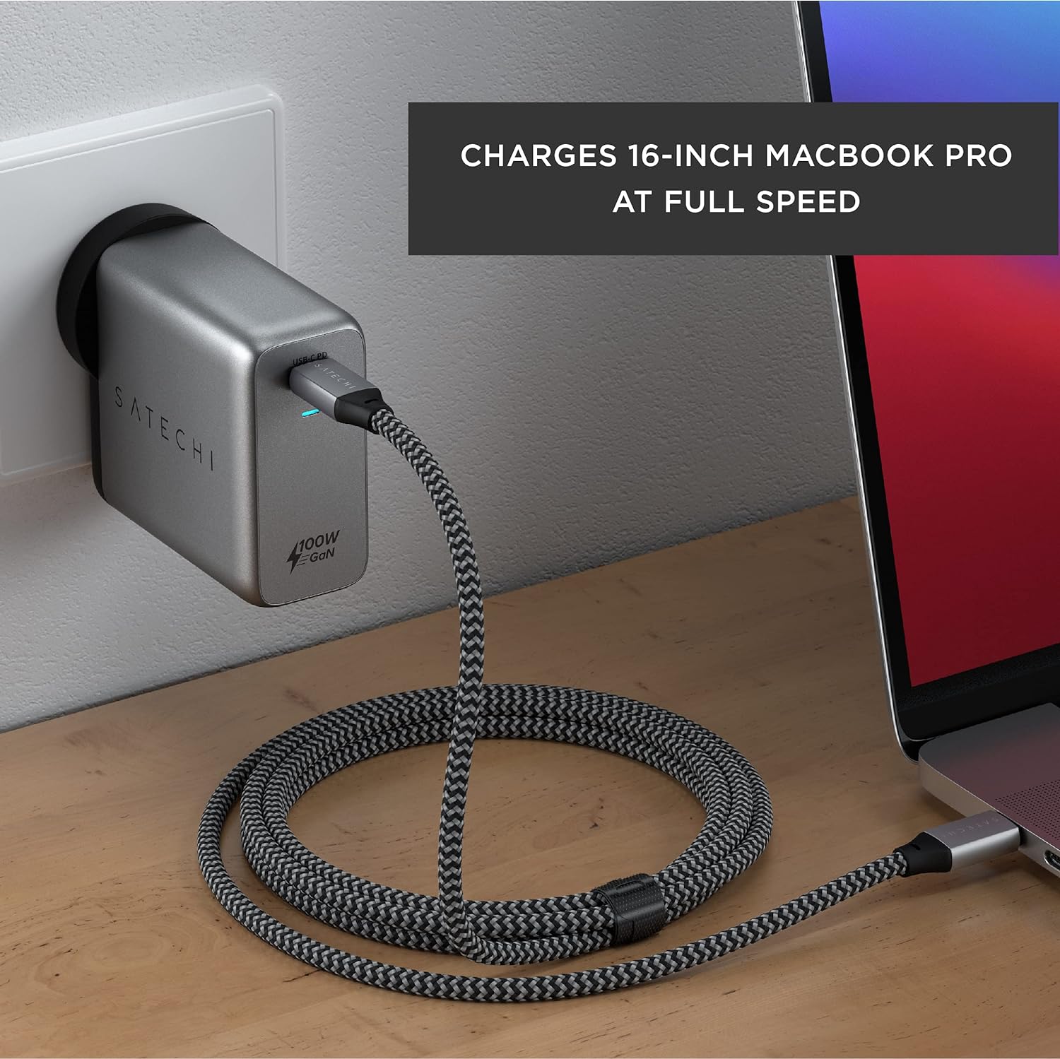 SATECHI 100W USB-C PD Wall Charger - Powerful GaN Tech - Compatible with 2021 MacBook Pro M1, 2020 MacBook Air, 2022 iPad Air M1, 2021 iPad Pro M1, iPhone 15 Pro Max/15 Pro/15/15 Plus 100W Wall-Charge