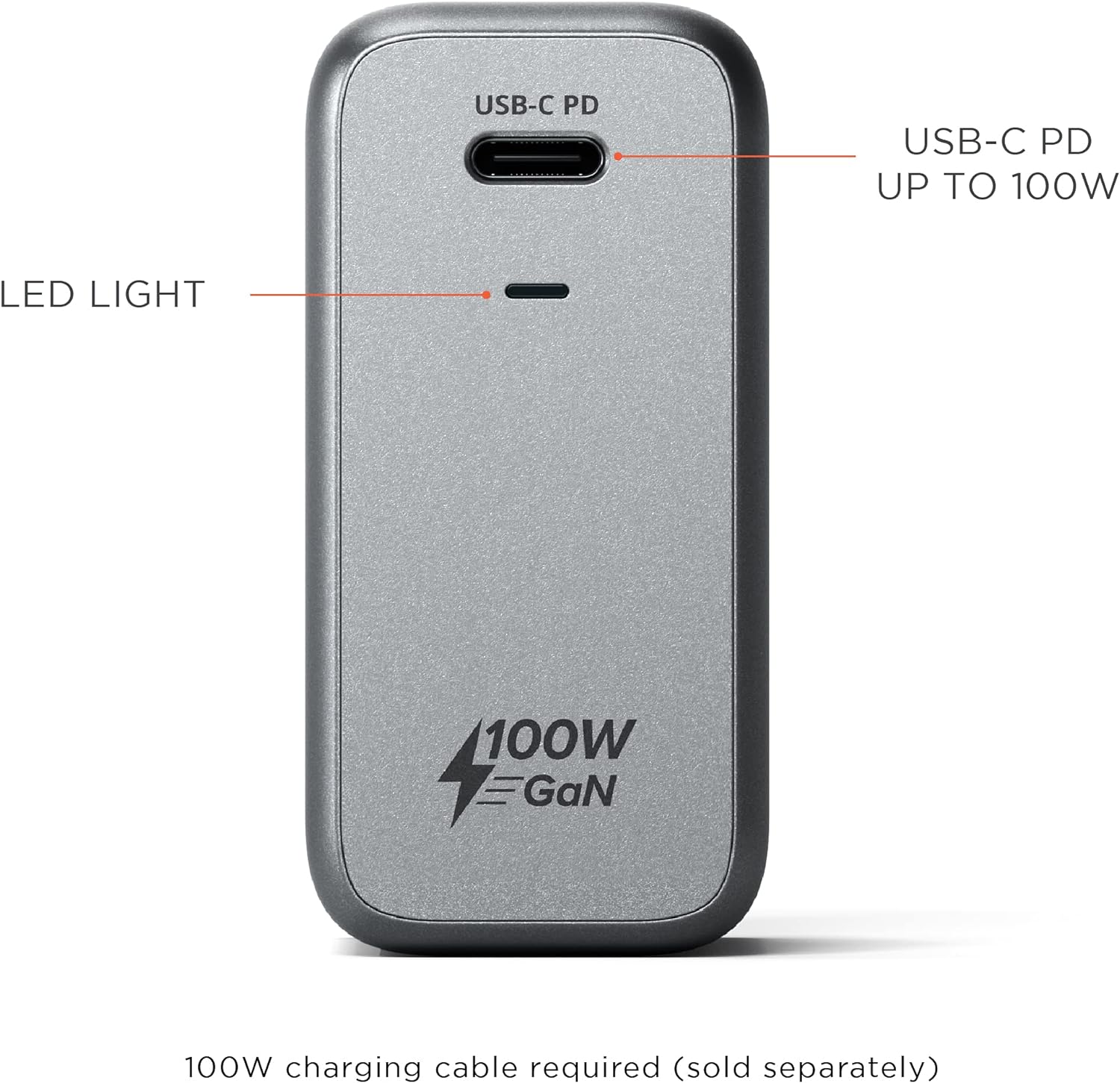 SATECHI 100W USB-C PD Wall Charger - Powerful GaN Tech - Compatible with 2021 MacBook Pro M1, 2020 MacBook Air, 2022 iPad Air M1, 2021 iPad Pro M1, iPhone 15 Pro Max/15 Pro/15/15 Plus 100W Wall-Charge