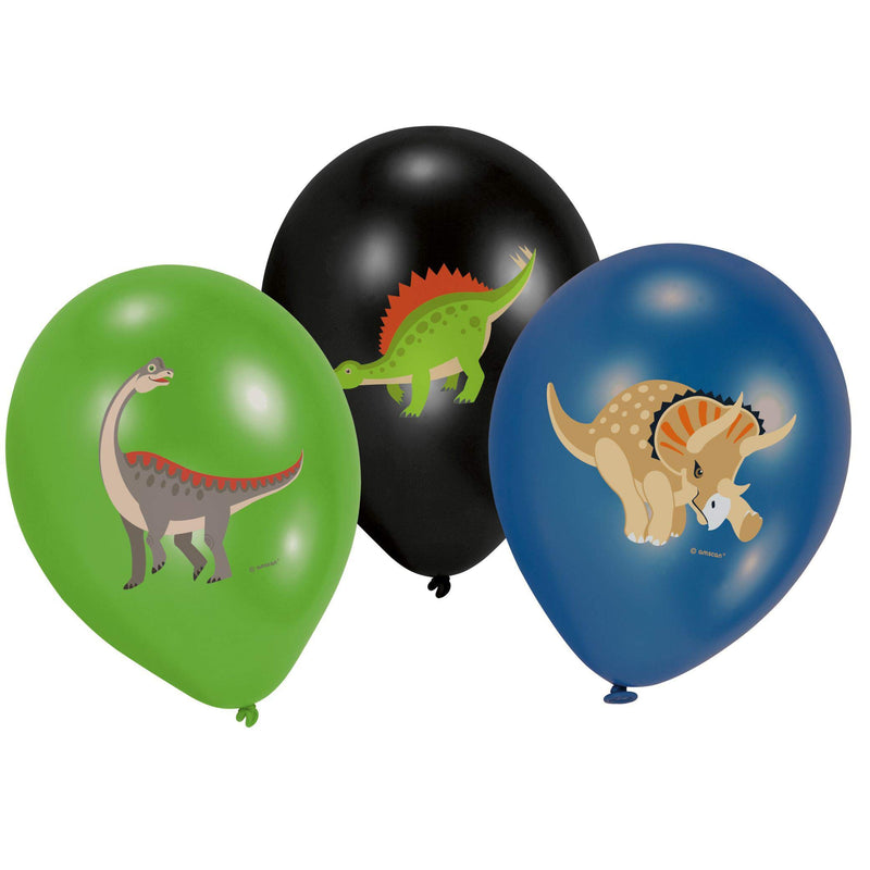 amscan 9903988 6 Latex Balloons Happy Dinosaur, Green, Black & Blue, One Size