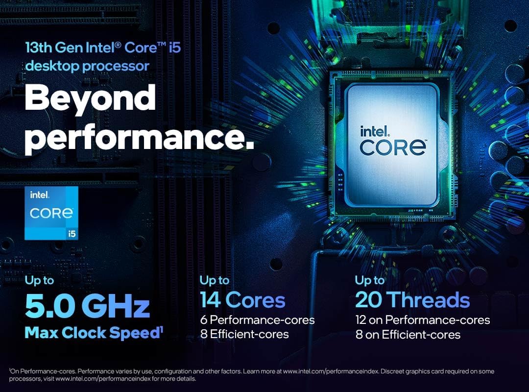 Intel® Core™ i5-13400F Desktop Processor 10 cores (6 P-cores + 4 E-cores) 20MB Cache, up to 4.6 GHz