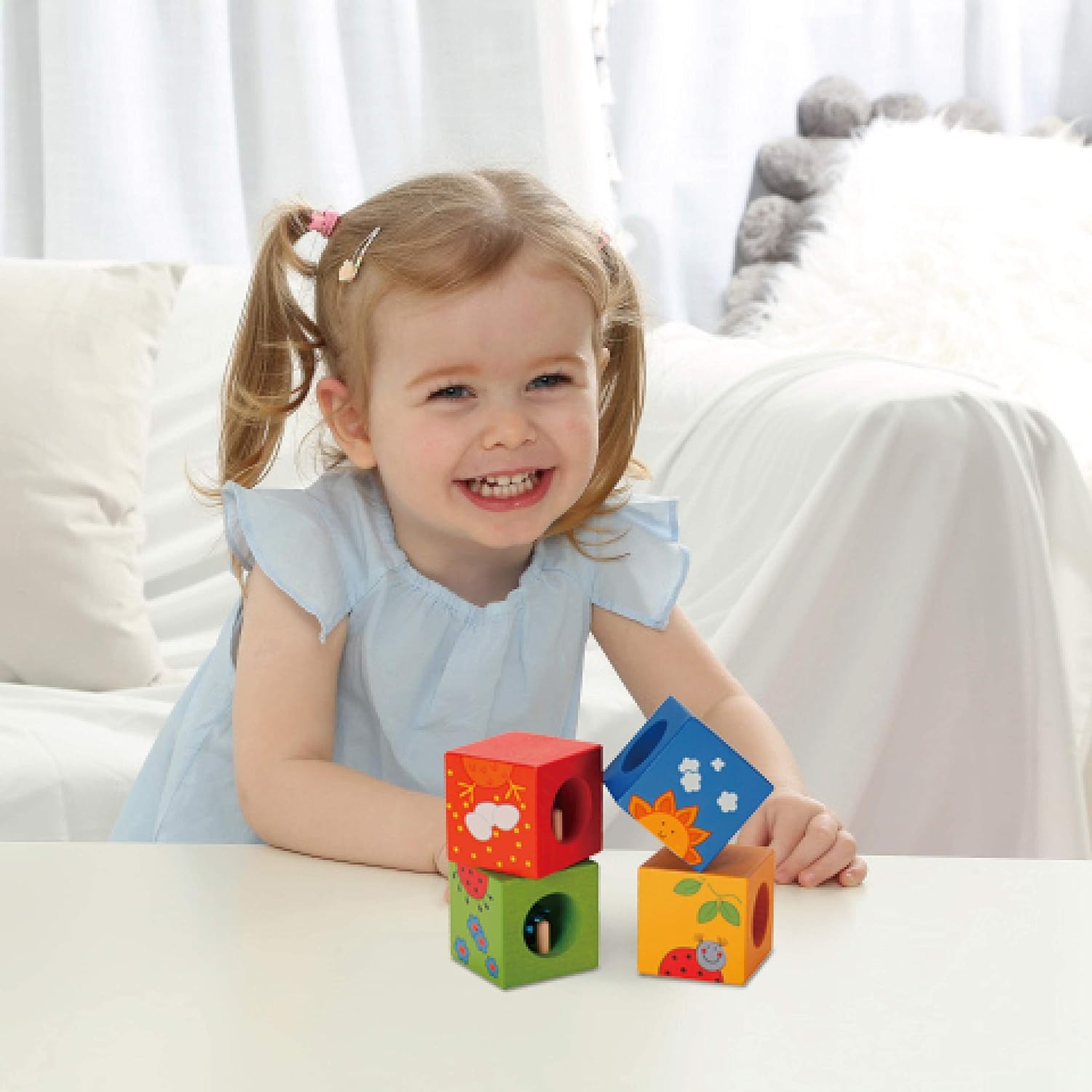 Classic World Wooden Animal Puzzle Discovery Cubes, Fun Learning Toy, Montessori Educational Building Blocks for Children, 4 x Six-Sided Blocks, 1 Year+