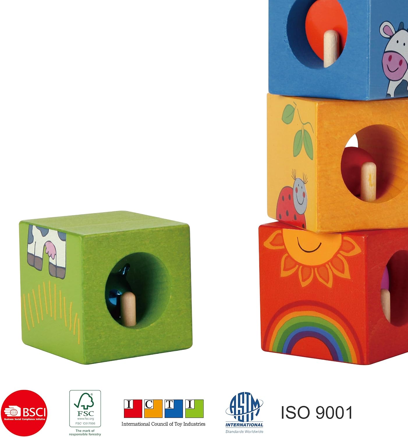 Classic World Wooden Animal Puzzle Discovery Cubes, Fun Learning Toy, Montessori Educational Building Blocks for Children, 4 x Six-Sided Blocks, 1 Year+