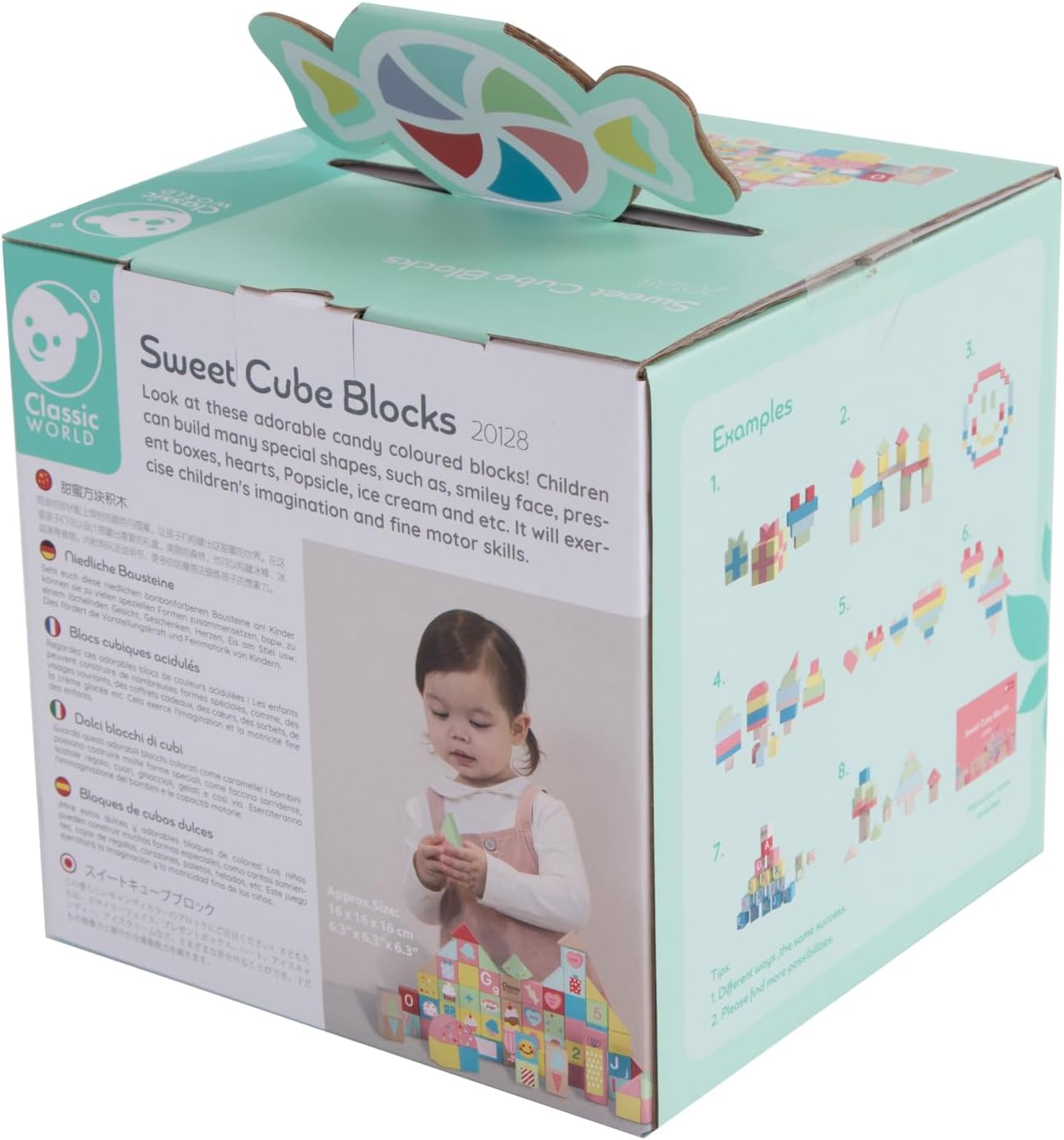 Classic World – 68 Piece Sweet Cube Wooden Building Blocks Set, Educational Toys for Kids, Sorting and Stacking Blocks for Kids 18 Months +