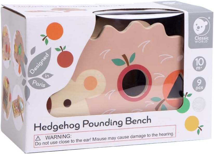 Classic World Hedgehog Wooden Pounding Bench | Educational Musical Toy for 10 Months + | Kids Educational Musical Toys | Shape Sorting and Early Development Toy for Kids