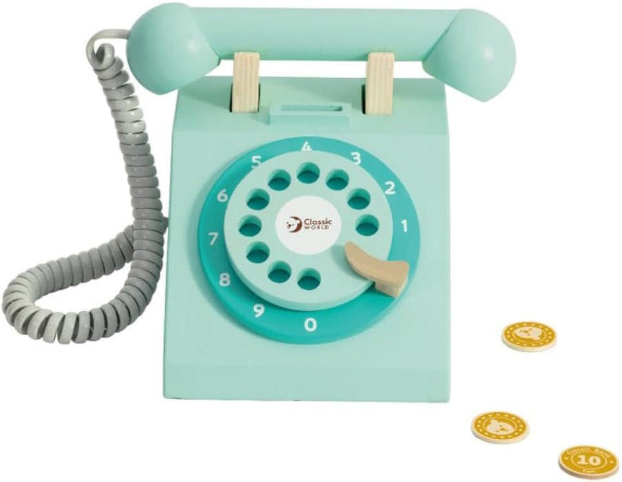 Classic World Kids Vintage Wooden Toy Play Telephone | Interactive Retro Wooden Telephone for Boys Girls 3 Years + | Educational Wooden Toys for Kids