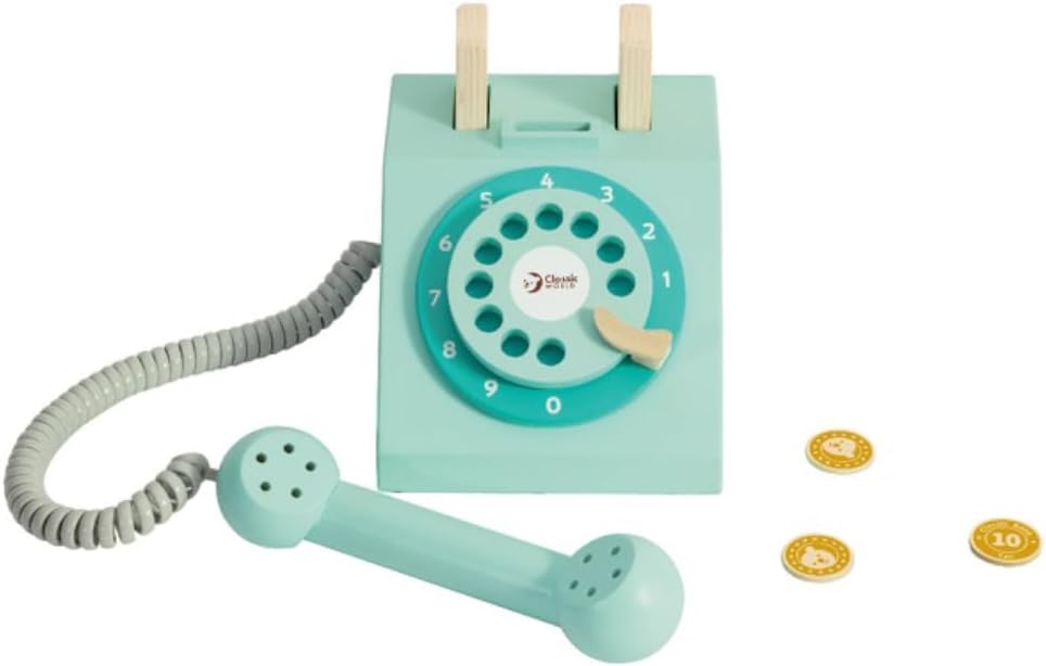 Classic World Kids Vintage Wooden Toy Play Telephone | Interactive Retro Wooden Telephone for Boys Girls 3 Years + | Educational Wooden Toys for Kids