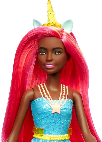barbie Muñeca Dreamtopia. Unicornio, con Pelo arcoíris y Accesorios fantasía. Modelos Surtidos, Color Amarillo (Mattel HGR19