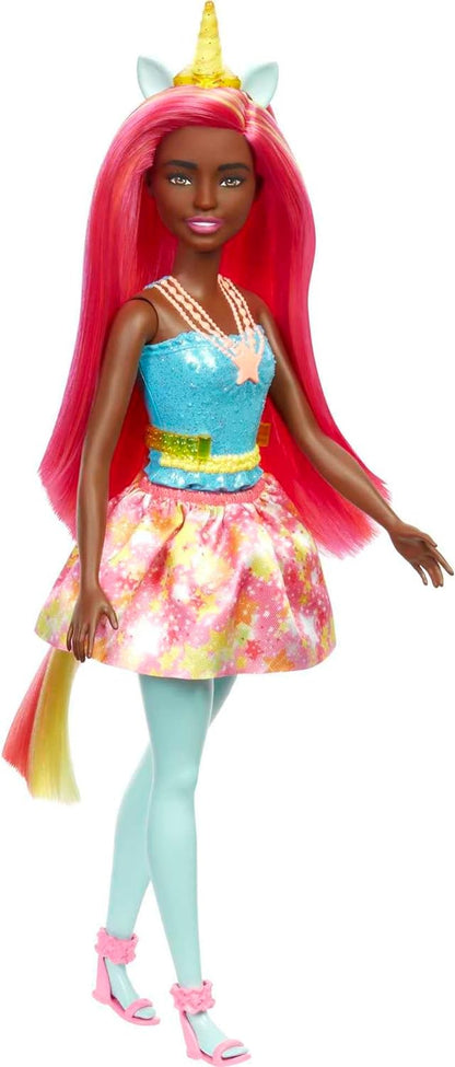 barbie Muñeca Dreamtopia. Unicornio, con Pelo arcoíris y Accesorios fantasía. Modelos Surtidos, Color Amarillo (Mattel HGR19