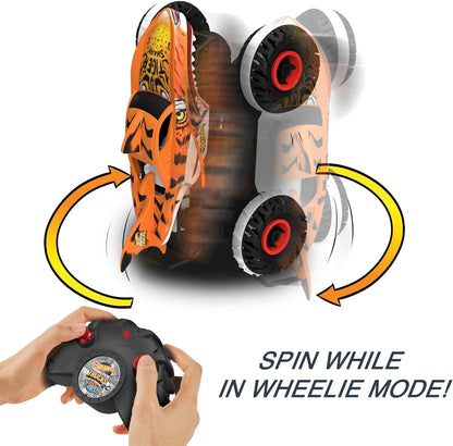 Hot Wheels Ferngesteuertes Auto Tiger Shark, Monstertruck, mit 'Terrain Stomp' Technologie für tierähnliche Bewegungen, Wheelie Modus für Drehen auf 2 Rädern, Spielzeug ab 4 Jahre, HGV87