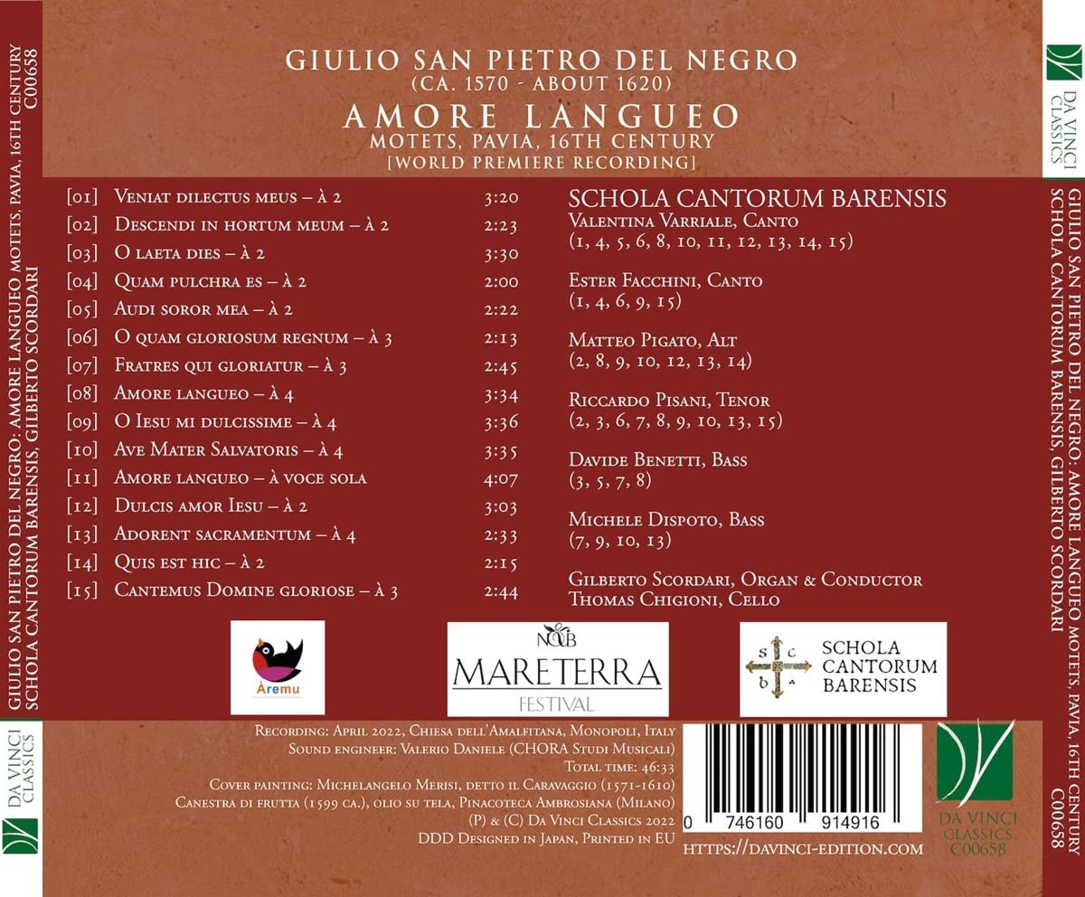 Amore Langueo: Motets,Pavia,(16th Century)