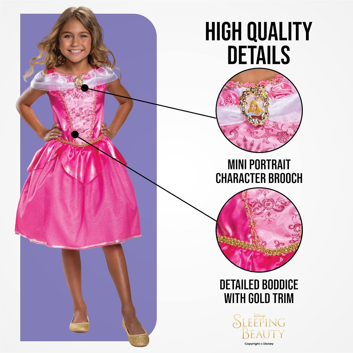 Disney Official Deluxe Princess Aurora Costume Kids, Sleeping Beauty Dress Up For Girls
