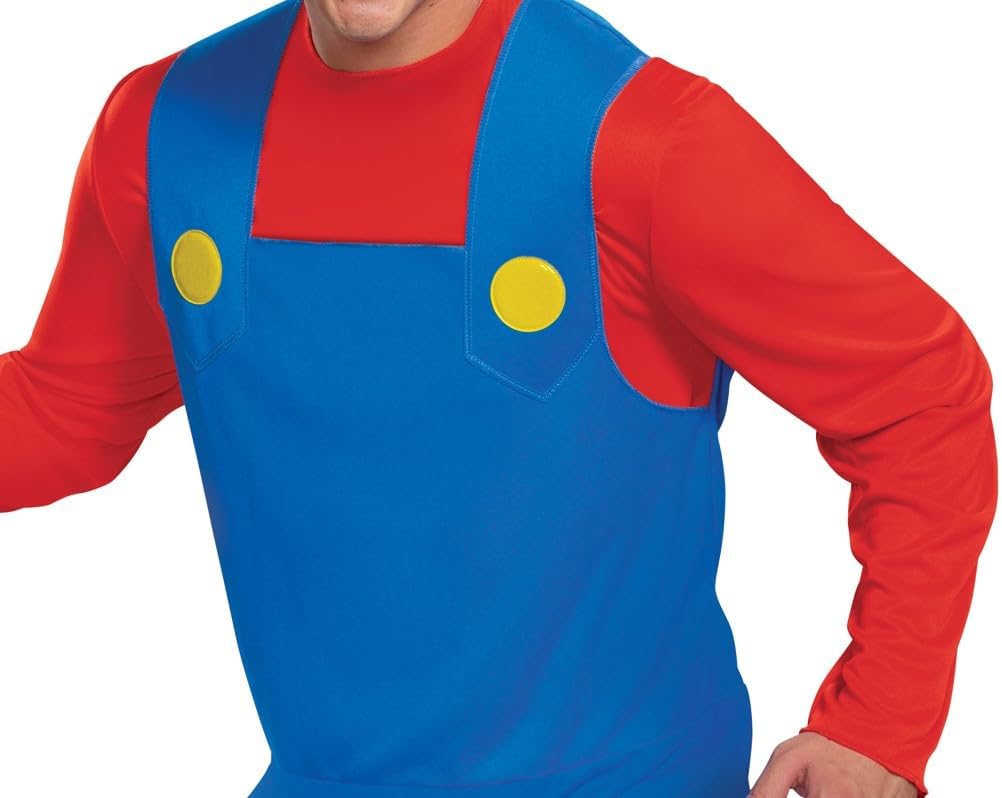 Disguise mens Mario Costume, Official Nintendo Super Mario Bros Adult Costume With Hat and Mustache