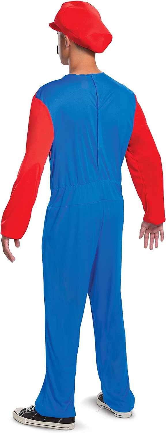 Disguise mens Mario Costume, Official Nintendo Super Mario Bros Adult Costume With Hat and Mustache