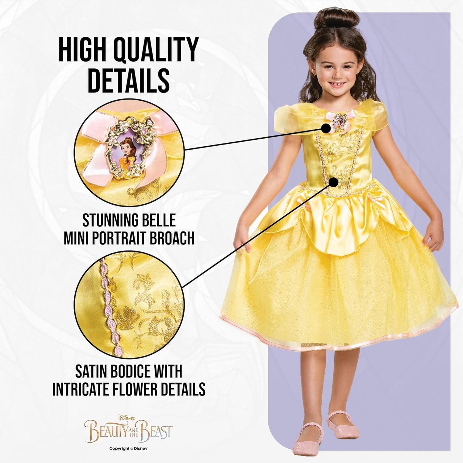 Disney Official Deluxe Princess Belle Dress Up for Girls, Belle Costume Kids, Beauty and the Beast Costume, Belle Fancy Dress Outfit, World Book Day Costumes for Girls