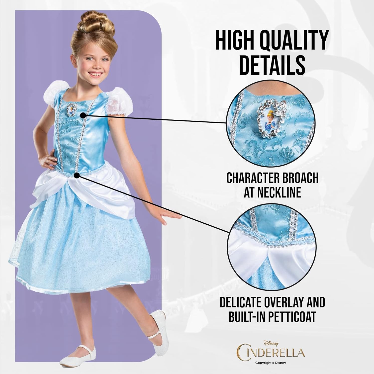 Disney Official Deluxe Cinderella Costume Kids, Princess Dress Up for Kids