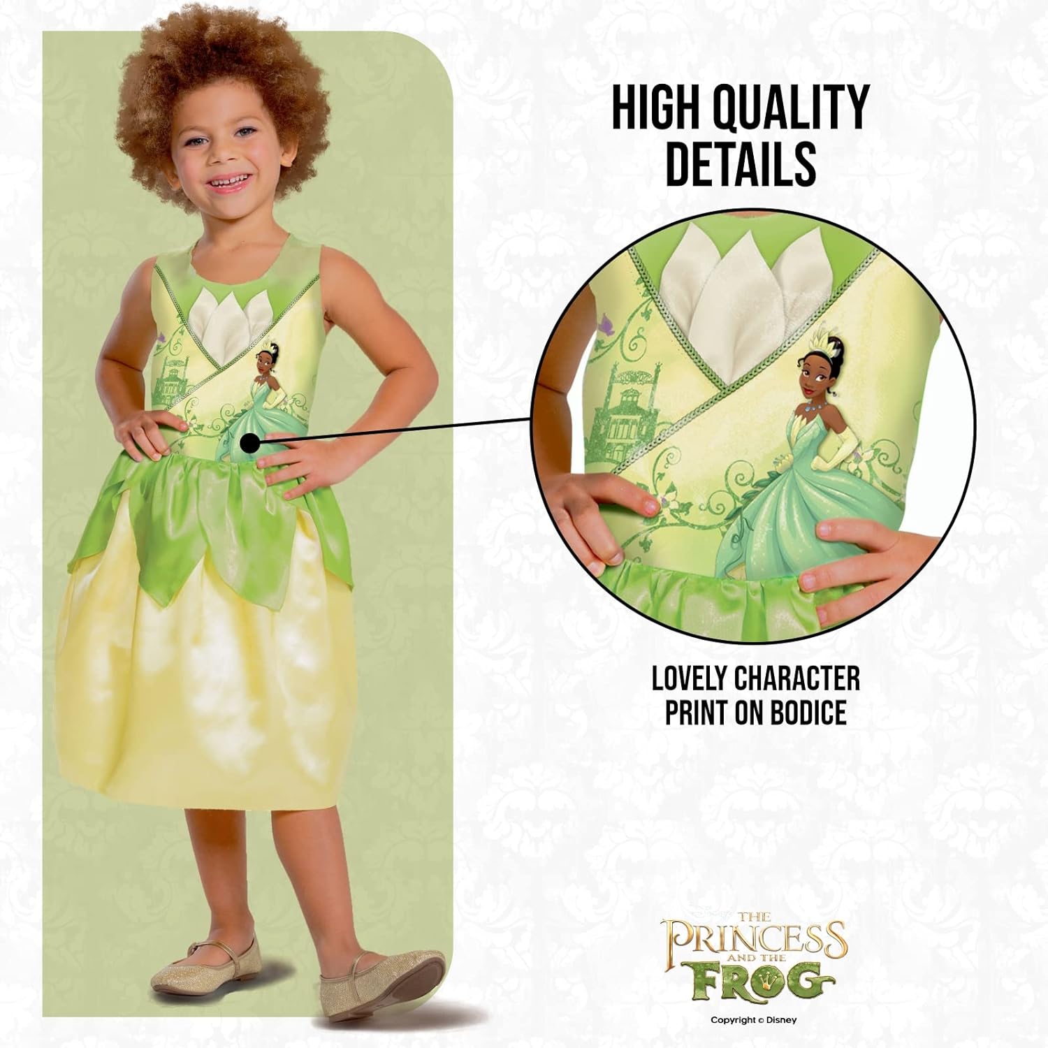 Disney Official Standard Princess Tiana Costume Kids, Princess and the Frog Princess Dress Up For Girls