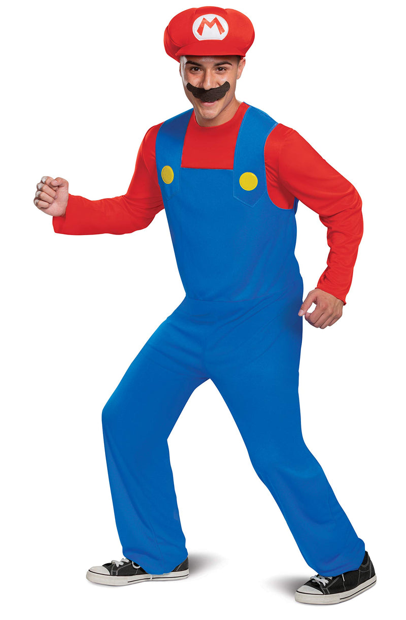 Disguise mens Mario Costume, Official Nintendo Super Mario Bros Adult Costume With Hat and Mustache