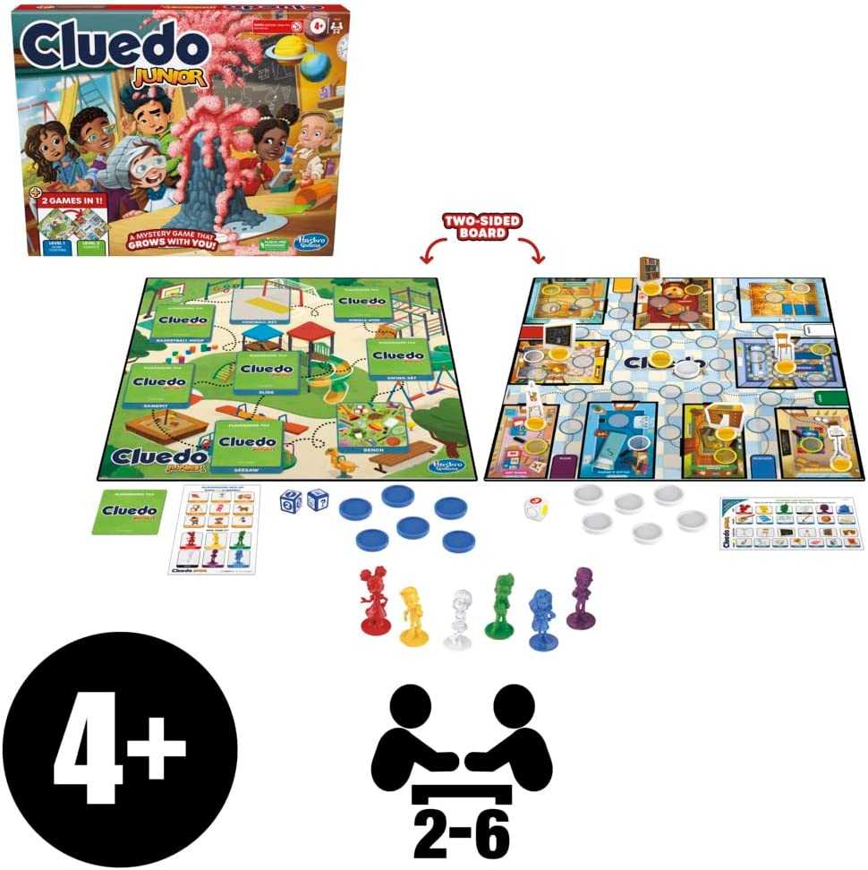 Hasbro Gaming Cluedo Junior Board Game, Reimagined Classic for 2-6 Players, Detective Games for Boys and Girls, 2 in 1 with 2-sided Gameboard, Fun Toy