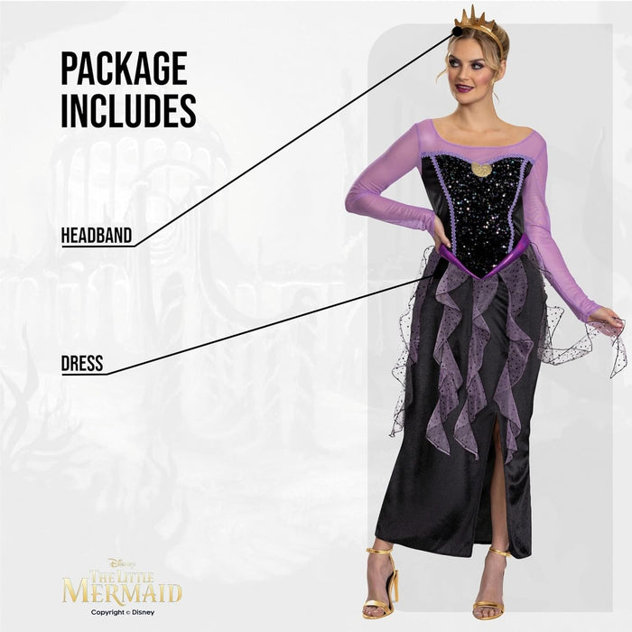 Disney Official Classic Ursula Costume Adult, The Little Mermaid Halloween Costume for Adults Size