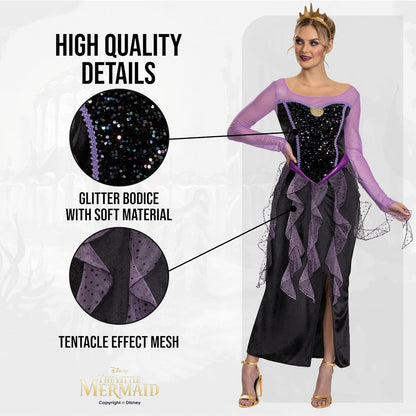 Disney Official Classic Ursula Costume Adult, The Little Mermaid Halloween Costume for Adults Size