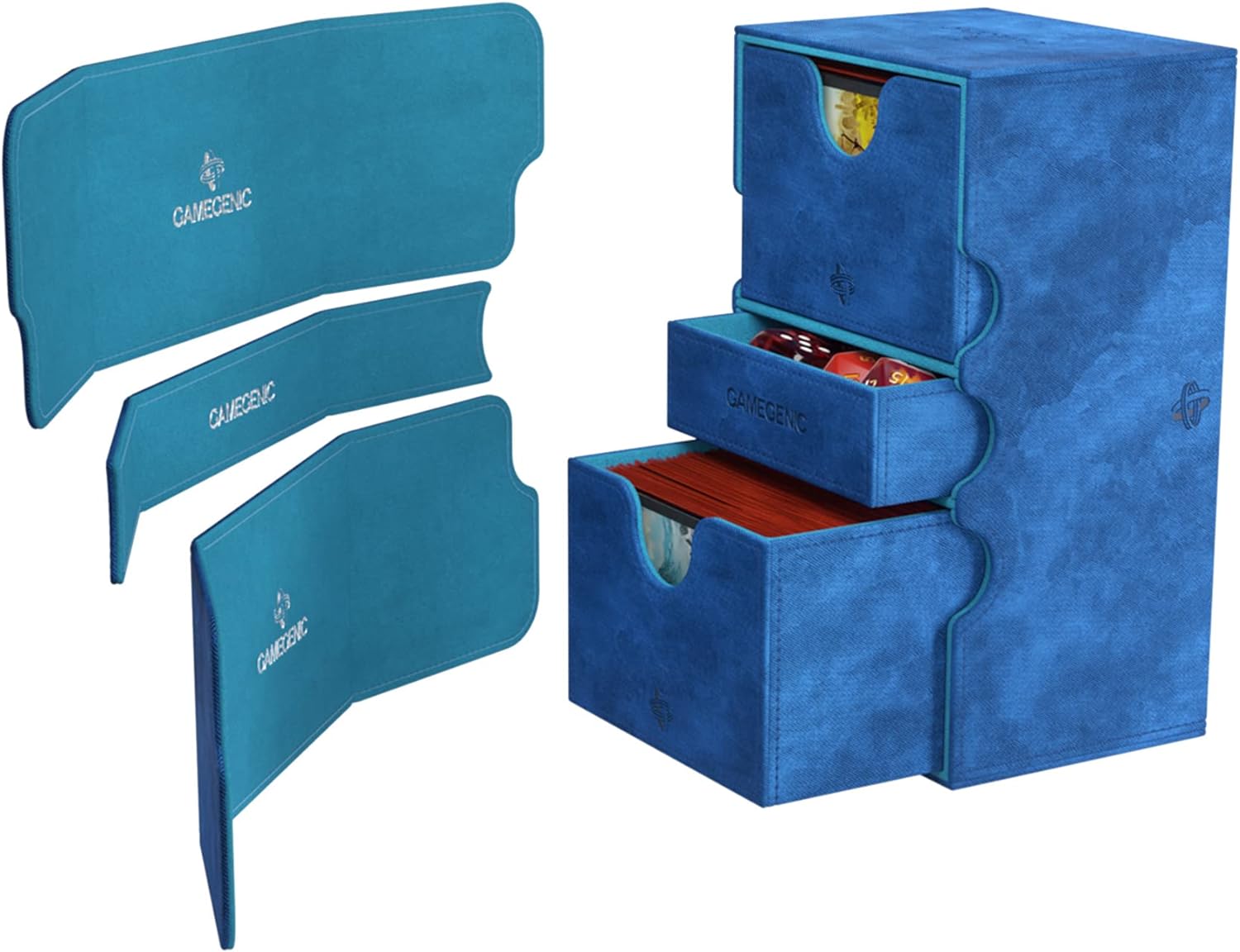 Stronghold 200+ XL Convertible Deck Box | Double-Sleeved Card Storage | Card Game Protector with Accessories Drawer | Nexofyber Surface | Holds up to 200 Cards | Blue | Made by Gamegenic (GGS20110ML