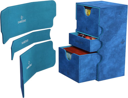 Stronghold 200+ XL Convertible Deck Box | Double-Sleeved Card Storage | Card Game Protector with Accessories Drawer | Nexofyber Surface | Holds up to 200 Cards | Blue | Made by Gamegenic (GGS20110ML