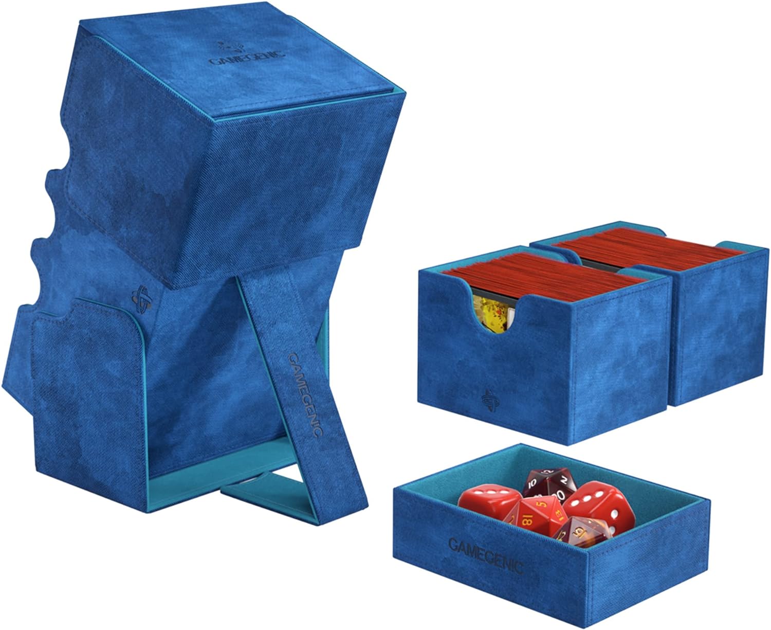 Stronghold 200+ XL Convertible Deck Box | Double-Sleeved Card Storage | Card Game Protector with Accessories Drawer | Nexofyber Surface | Holds up to 200 Cards | Blue | Made by Gamegenic (GGS20110ML