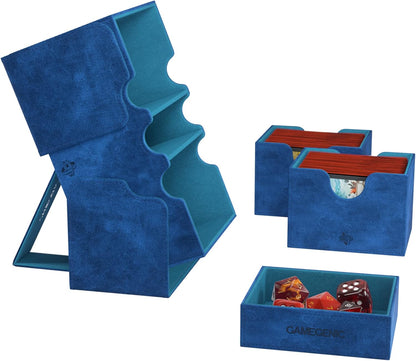 Stronghold 200+ XL Convertible Deck Box | Double-Sleeved Card Storage | Card Game Protector with Accessories Drawer | Nexofyber Surface | Holds up to 200 Cards | Blue | Made by Gamegenic (GGS20110ML
