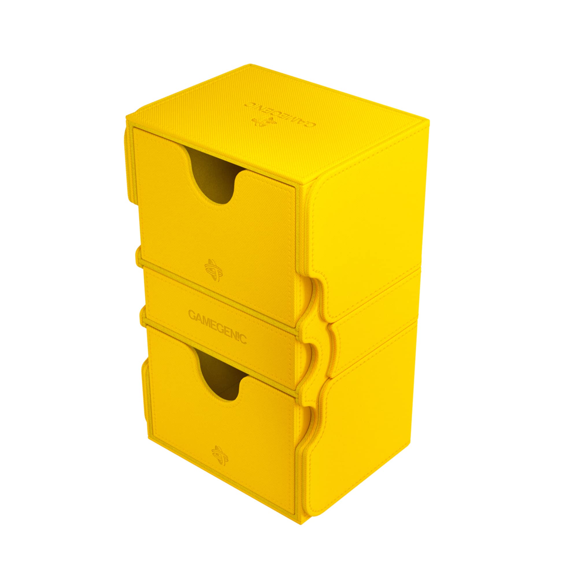 Stronghold 200+ XL Convertible Deck Box | Double-Sleeved | Card Game Protector with Accessories Drawer | Nexofyber Surface | Holds up to 200 Cards | Yellow Color | Made by Gamegenic (GGS20114ML