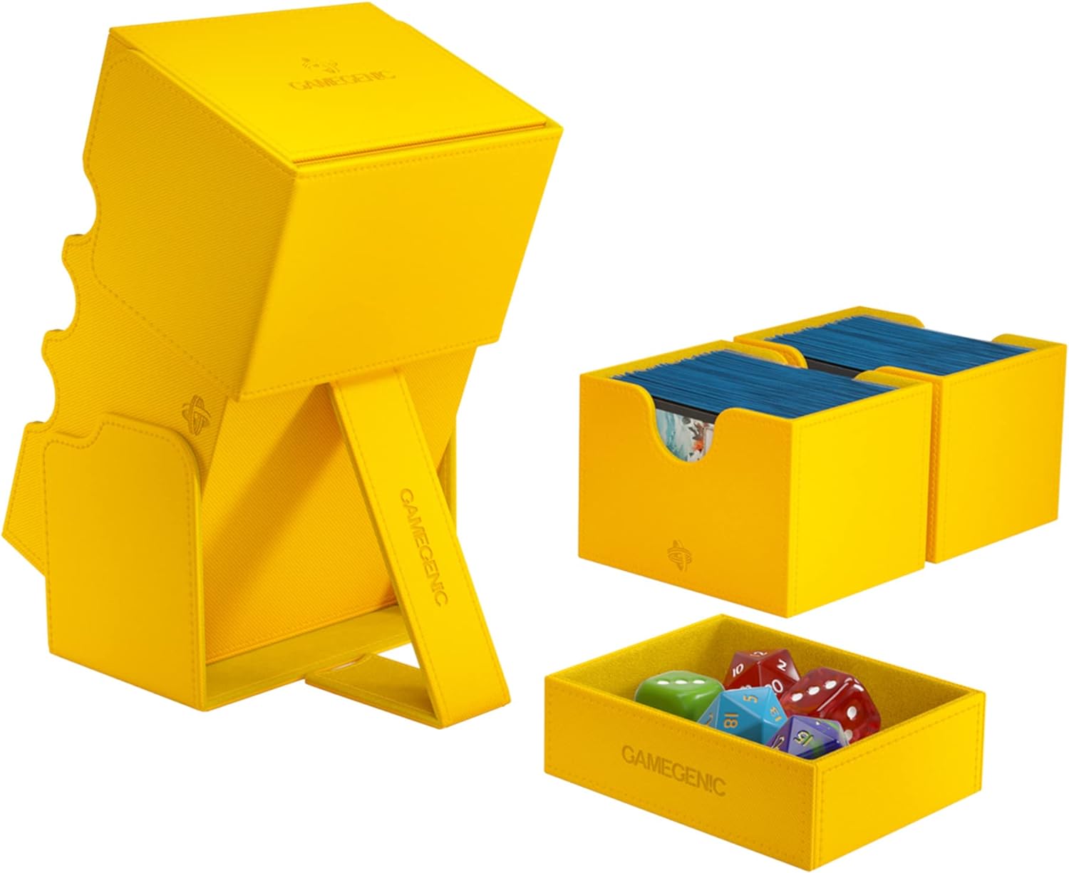 Stronghold 200+ XL Convertible Deck Box | Double-Sleeved | Card Game Protector with Accessories Drawer | Nexofyber Surface | Holds up to 200 Cards | Yellow Color | Made by Gamegenic (GGS20114ML