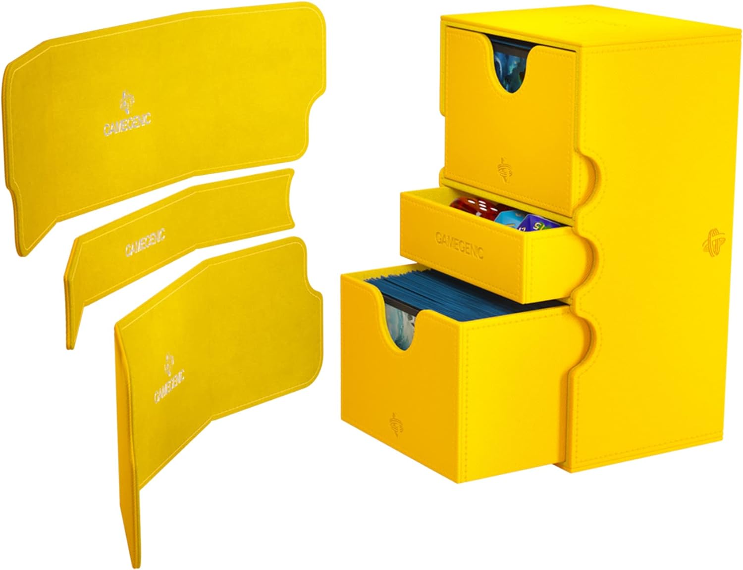 Stronghold 200+ XL Convertible Deck Box | Double-Sleeved | Card Game Protector with Accessories Drawer | Nexofyber Surface | Holds up to 200 Cards | Yellow Color | Made by Gamegenic (GGS20114ML