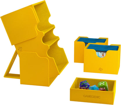 Stronghold 200+ XL Convertible Deck Box | Double-Sleeved | Card Game Protector with Accessories Drawer | Nexofyber Surface | Holds up to 200 Cards | Yellow Color | Made by Gamegenic (GGS20114ML