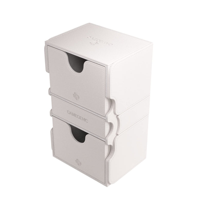 Stronghold 200+ XL Convertible Deck Box | Double-Sleeved | Card Game Protector with Accessories Drawer | Nexofyber Surface | Holds up to 200 Cards | White Color | Made by Gamegenic (GGS20122ML