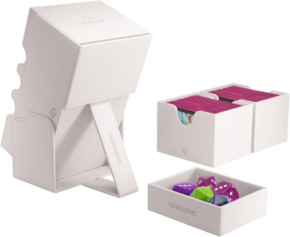 Stronghold 200+ XL Convertible Deck Box | Double-Sleeved | Card Game Protector with Accessories Drawer | Nexofyber Surface | Holds up to 200 Cards | White Color | Made by Gamegenic (GGS20122ML