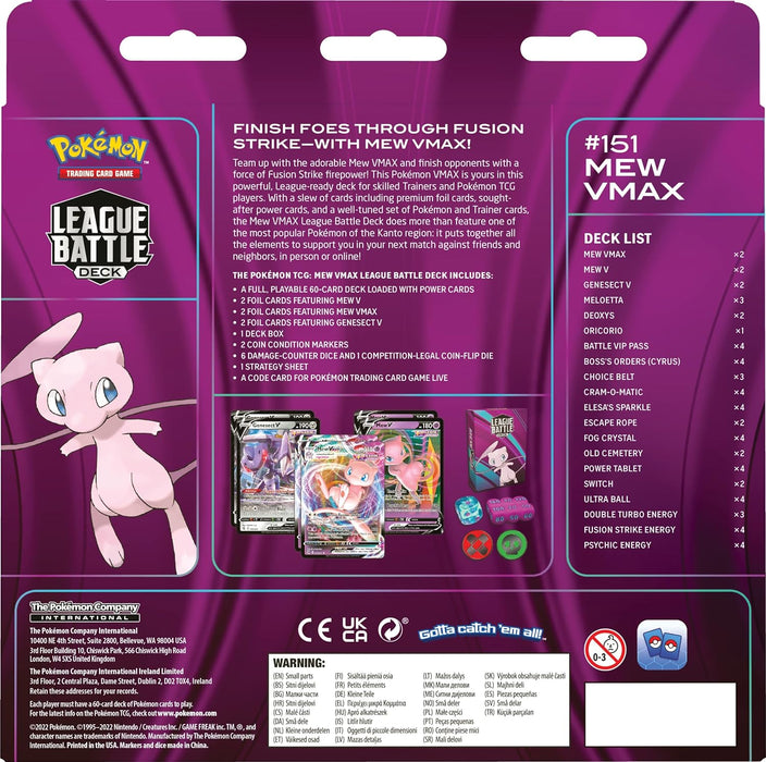 Pokémon TCG: Mew VMAX League Battle Deck (60 cards Ready to Play Deck, 4 Foil V Cards and 2 Foil VMAX Cards