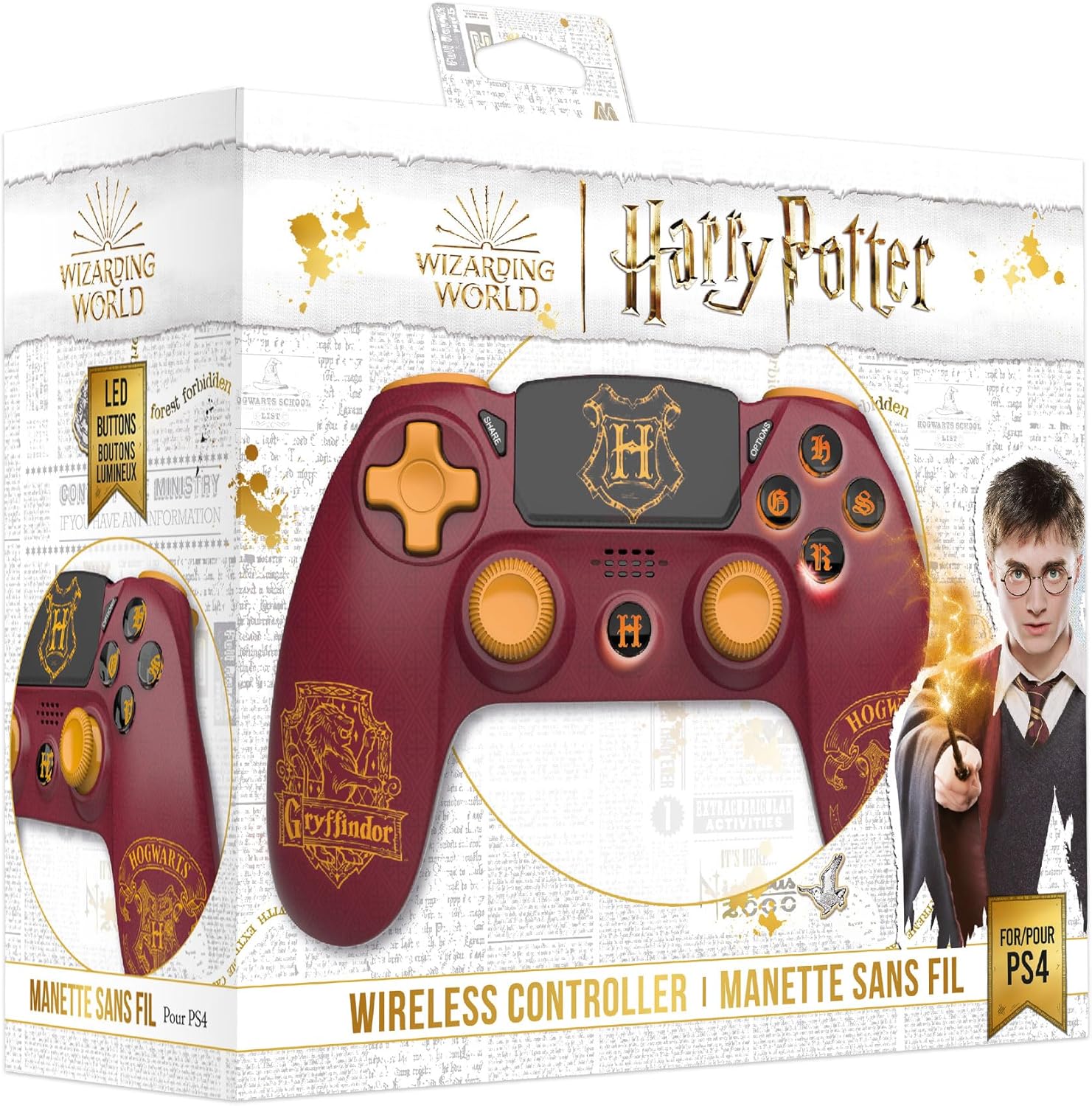 Freaks and Geeks Wizarding World Harry Potter 140119 Wireless Bluetooth Controller for Playstation PS4, Gryffindor, Red