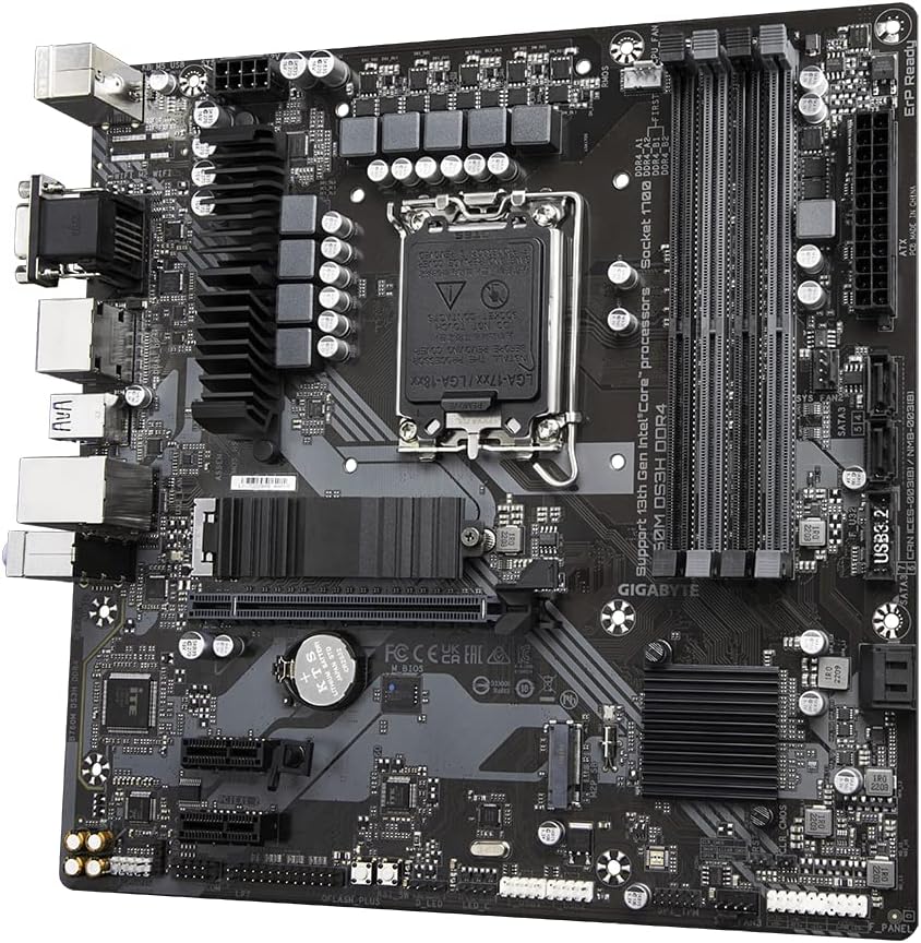Gigabyte B760M DS3H DDR4 Motherboard - Supports Intel Core 14th Gen CPUs, 6+2+1 Phases Digital VRM, up to 5333MHz DDR4 (OC), 2xPCIe 4.0 M.2, 2.5GbE LAN, USB 3.2 Gen2