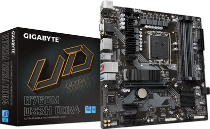 Gigabyte B760M DS3H DDR4 Motherboard - Supports Intel Core 14th Gen CPUs, 6+2+1 Phases Digital VRM, up to 5333MHz DDR4 (OC), 2xPCIe 4.0 M.2, 2.5GbE LAN, USB 3.2 Gen2