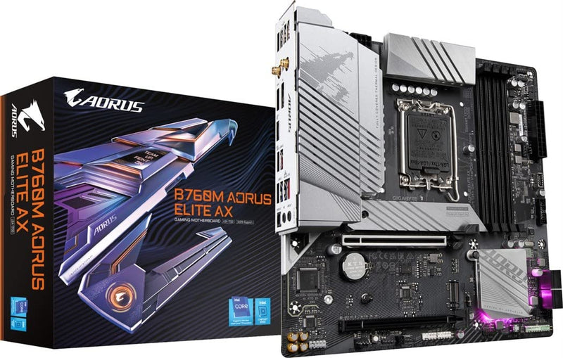 GIGABYTE B760M AORUS ELITE AX Mainboard - Unterstützt Intel Core Prozessoren der 14. Generation, 12*+1+1 Phasen digitales VRM, bis zu 7800MHz DDR5 (OC), 2x PCIe 4.0 M.2, Wi-Fi 6E, 2.5GbE LAN