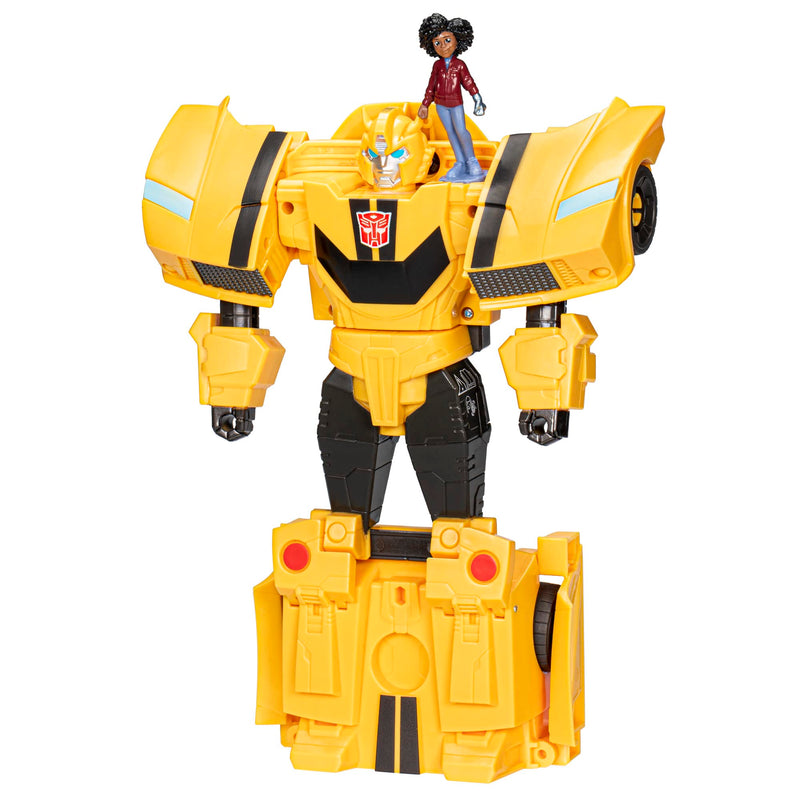 Transformers Figuras EarthSpark - Figura Cambiador de Giro Bumblebee de 20 cm con Figura de Mo Malto de 5 cm - A Partir de 6 años