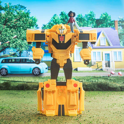 Transformers Figuras EarthSpark - Figura Cambiador de Giro Bumblebee de 20 cm con Figura de Mo Malto de 5 cm - A Partir de 6 años