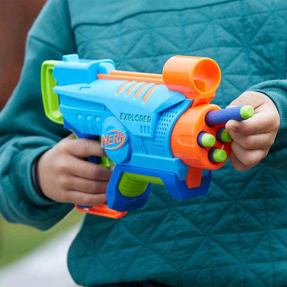 Nerf Elite Jr Explorer Easy-Play Toy Blaster, Easy Hold & Load & Blast, 8 Nerf Elite Darts, For 6 Year Old Boys & Girls